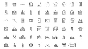 建筑小图标线性小ICON办公楼景点建筑PPT图标