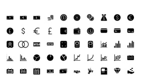 【金融数据】金钱金币符号信用卡计算器钱包钻石标志数据分析柱形图饼图PPT矢量小图标