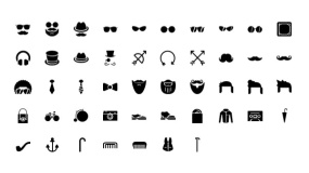 【装饰】PPT小图标-眼镜墨镜-手帕-帽子-胡须-假发-雨伞-领巾领带-鞋子-手提包-自行车-烟斗-梳子-拐杖等矢量素材