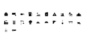 【工厂设备】PPT小图标-挖掘机-烟窗-铲子-钻孔器-吊杆-工厂-加油-地下钻井-小推车等矢量Icon素材