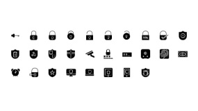 【安全保卫】PPT小图标-钥匙锁-摄像头-指纹识别-眼睛识别-安全盾-U盾-病毒-手机电脑安全保护矢量小Icon素材