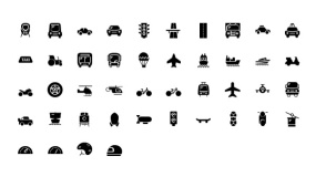 【交通工具】PPT矢量小图标-火车铁路-汽车轿车-飞机-拖拉机-出租车-游轮-公共汽车-直升机-摩托车-游艇-头盔-电动车-降落伞