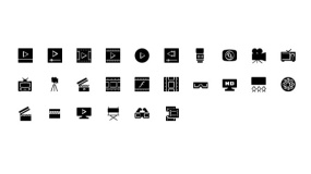 【影视图标】PPT小图标-摄影机-胶卷-播放机-3D眼镜-放映厅-电影开始-播放器-矢量小Icon素材