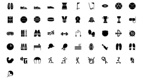 【运动装备图标】PPT矢量Icon-篮球足球排球-乒乓球-保龄球-艺术体操-游泳-棒球-高尔夫-射箭-奖杯奖章-跑步鞋矢量素材