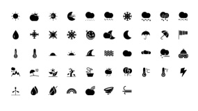 【天气状态】PPT矢量小图标-晴天雨天阴天-下雪下雨下冰雹-夜晚月亮-雷阵雨雨伞-温度计Icon素材