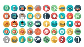 50个彩色长阴影圆形矢量小图标PPT素材