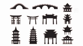 中国风古建筑图案图标透明格式