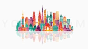 精美炫彩城市剪影图案PNG免抠图