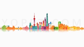 精美炫彩城市建筑群图案透明格式