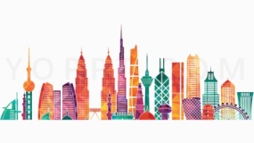 炫彩几何城市形象特效免抠png下载