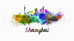 彩色水墨城市线条效果PNG