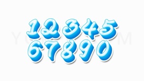 蓝色立体手绘效果0-9数字符号PNG素材
