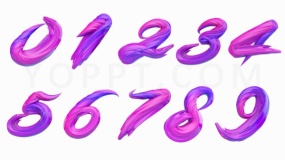 紫色渐变油墨效果0-9数字PNG素材