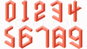 玫红色曲折游戏风格0-9数字符号透明图