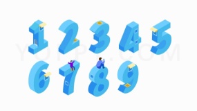 蓝色科技2.5d数字图标PNG图片下载