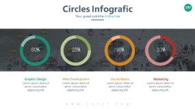上下图文版式 4个圆环图表与内容PPT图表