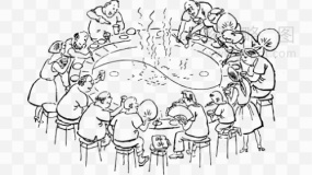 黑白众人刷火锅素材78 png图片