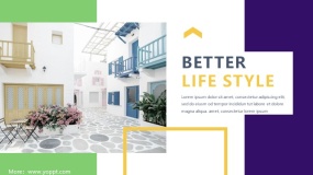 紫绿黄3色拼色母婴教育类品牌介绍PPT模板(30页)