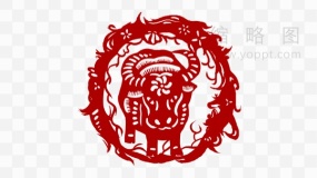 红色牛年春节剪纸 透明