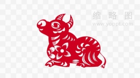 红色牛剪纸 透明格式