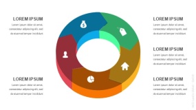 3D立体5段弧形圆圈循环图形PPT图表-3