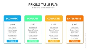 浅色背景4列表格计划定价表 PPT图表(181)