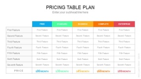 浅色背景5列表格 计划定价表 PPT图表(185)