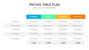 浅色背景4列表格计划定价表 PPT图表(186)