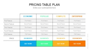 浅色背景4列表格计划定价表 PPT图表(187)