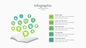 蓝绿色书本图标云PPT图表下载(194)