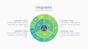 蓝绿色圆形大饼图划分PPT图表下载(56)