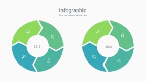 蓝绿色2个圆弧形状PPT图表下载(64)