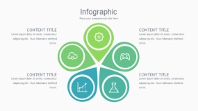 蓝绿色5个圆形定位图标PPT图表下载(66)
