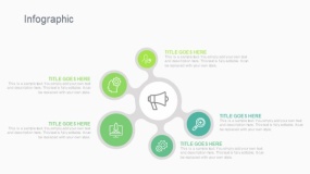 蓝绿色5个小圆触角总分辐射PPT图表下载(301)