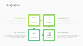 蓝绿色4个空心方块循环PPT图表下载(306)