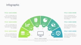 蓝绿色6个扇形指向中间信息图PPT图表下载(217)