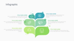 蓝绿色树叶对话框6个信息图PPT图表下载(226)