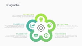 蓝绿色梅花形状5个花瓣信息图PPT图表下载(229)