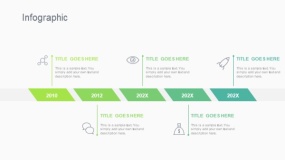 蓝绿色5个平行四边形时间轴PPT图表下载(250)
