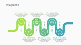 蓝绿色6个圆形与带状传输时间轴PPT图表下载(264)