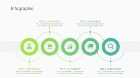 蓝绿色5个圆形与弧形时间轴PPT图表下载(270)