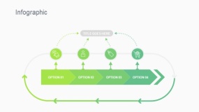 蓝绿色箭头与圆形层级关系PPT图表下载(286)