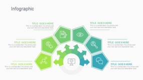 蓝绿色6个五边形总分辐射PPT图表下载(297)