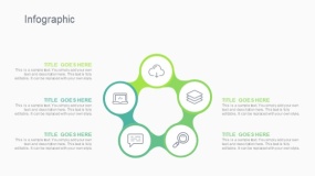 蓝绿色5个圆形五边形循环PPT图表下载(298)