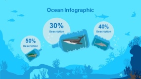 蓝色大海鱼群海洋生物PPT图表下载(30)