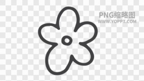 手绘黑色描边卡通花朵植物素材PNG图片4