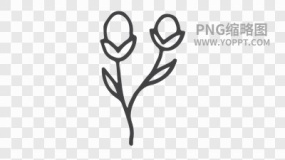 手绘黑色描边卡通花朵植物素材PNG图片7