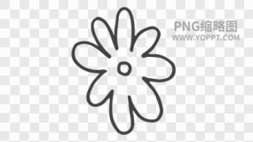手绘黑色描边卡通花朵植物素材PNG图片8