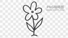 手绘黑色描边卡通花朵植物素材PNG图片9