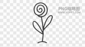 手绘黑色描边卡通花朵植物素材PNG图片10